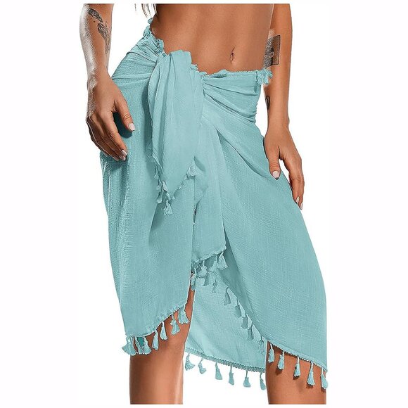 Other - BEACH Sarong Pareo Womens Semi-Sheer Swimwear Cover Ups 06-skyblue-short